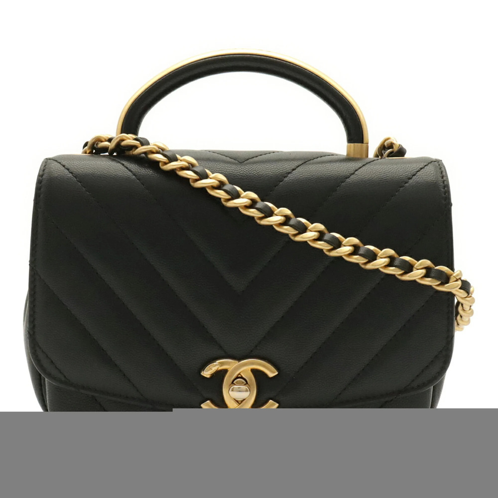 CHANEL V-stitch Coco Mark Handbag Chain Shoulder Bag Black